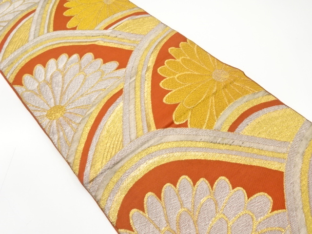 JAPANESE KIMONO / ANTIQUE FUKURO OBI / WOVEN ABSTRACT SEIGAIHA & FLOWER